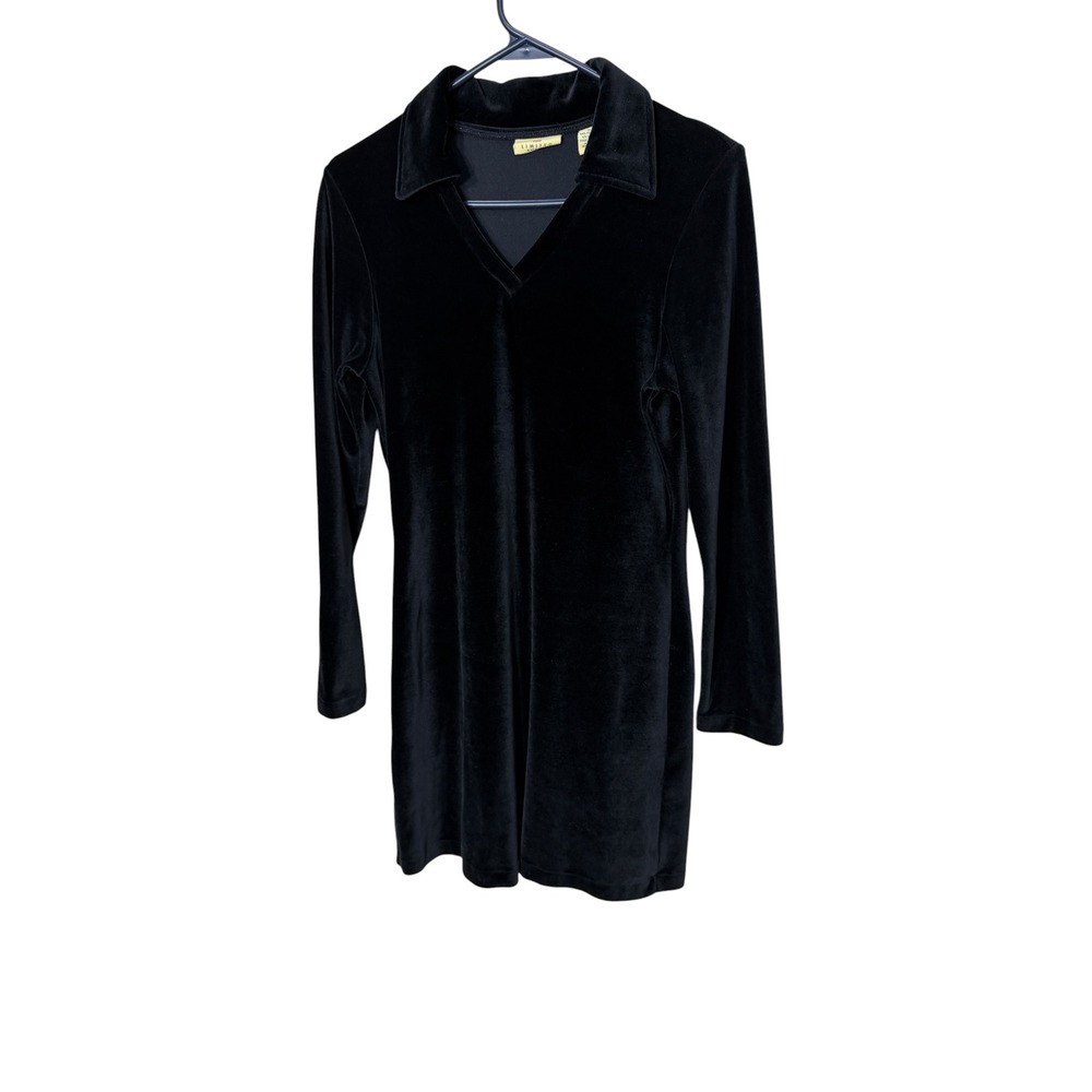 Limited‎ America Black Velvet Mini Dress Long Sleeve Collared V-Neck XS Vintage